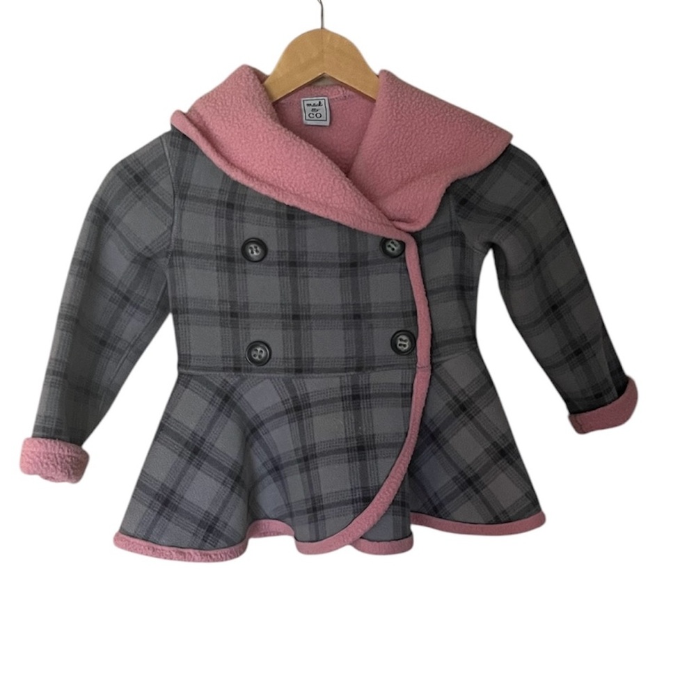 Mack & Co fleece plaid gray & pink jacket coat girls